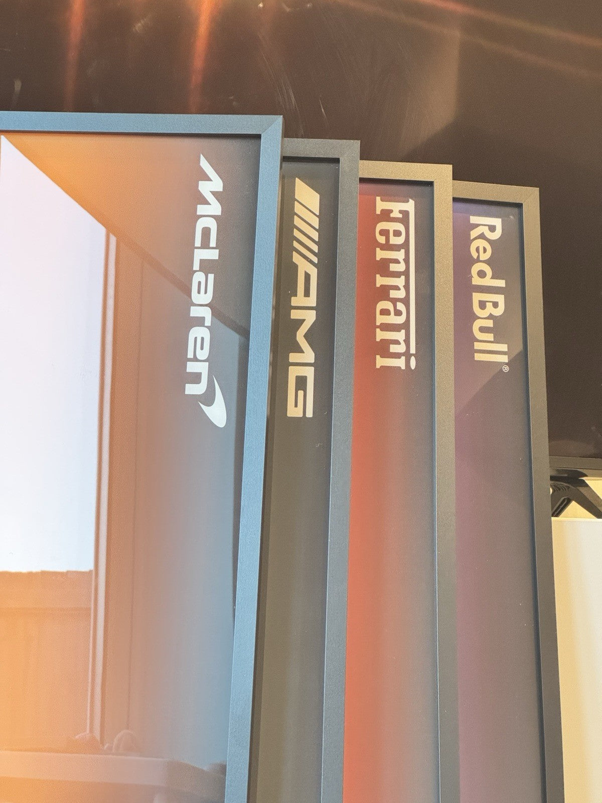 Premium Acrylic, Wood Wall Display for LEGO® Red Bull + Ferrari + AMG + McLaren